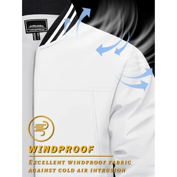 ❤️ Men's Bomber Jacket Lightweight Casual Spring Fall Windbreaker Zip Coat-White - Picture 3 of 8